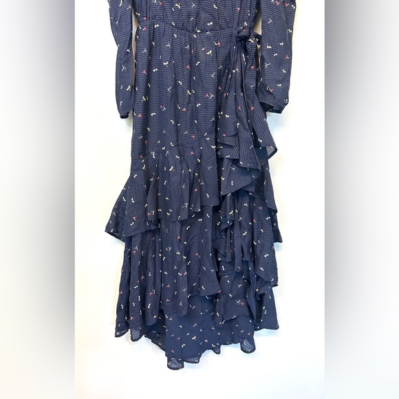 NWT Joie Miralay Ruffled Wrap Dress Size XS Navy Blue Firefly Puff Sleeve Midi - Picture 5 of 9